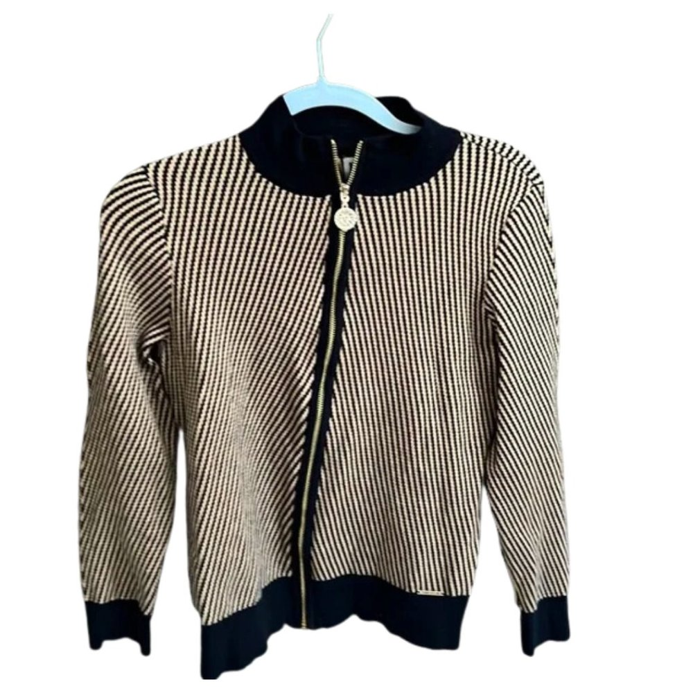 Anne Klein tan and brown zip up jacket